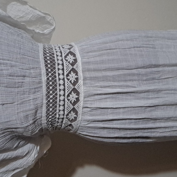 B32 Boho Kimono Swim Coverup OSFM White Tie Front Lace Patchwork Cap Sleeve - Picture 6 of 10